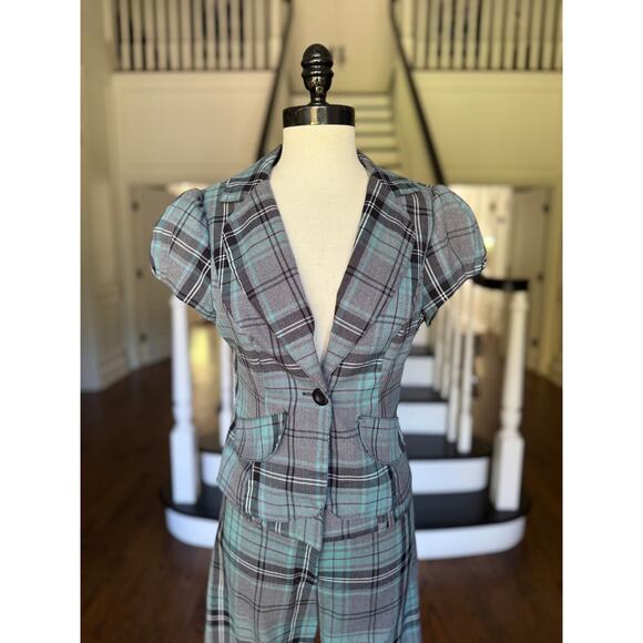 Y2k Plaid Office Siren 2-Piece Suit Whimsy Alt Grunge Punk Mod SteamPunk Career - Picture 4 of 11